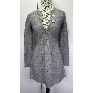 Kenji Womens Small Mini Small Heather Gray Pointelle Knit V‎ Neck Alpaca Wool